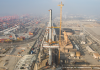 Aerial view of bridge construction