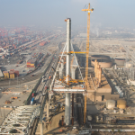 Aerial view of bridge construction