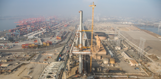 Aerial view of bridge construction