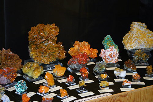 Wulfenite display at the Tucson Show Wulfenite display at the Tucson Show