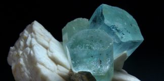 Aquamarine on albite