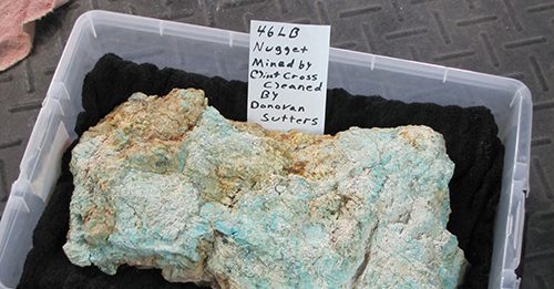 Cripple Creek Turquoise & Burtis Blue Nugget of Cripple Creek turquoise on display for sale.