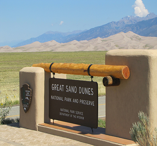 Great Sand Dunes entrance sign for the great sand dunes national park