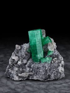 Emerald on calcite from Coscuez Mine