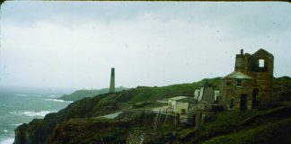 mining in cornwall, england along the coastline