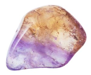 tumbled ametrine gem stone on white