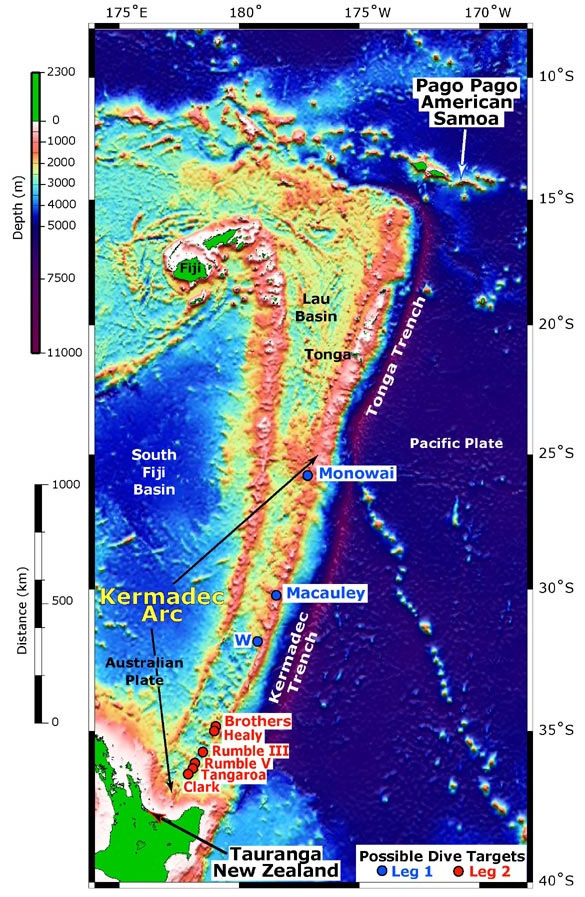 Map of Kermadec Arc