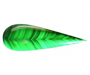 malachite cabbing created this tear-shaped cabochon