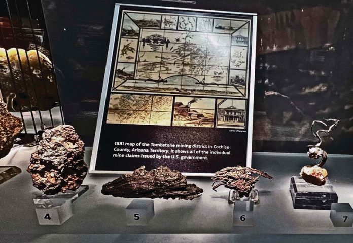 Lucky Cuss Silver tombstone silver specimen from the Lucky Cuss mine on display