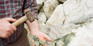 Connemara marble pieces being held in a hand