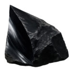 Conchoidal Fracture: A Lucky Break Black obsidian rock with transparent background showing polished surface and natural texture