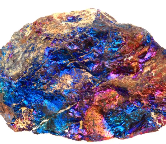chalcopyrite mineral isolated on the white background