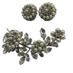vintage costume jewelry pin and earrings set with faux pearls