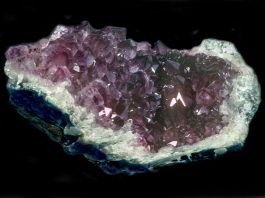 Amethyst crystals lining a geode section from Rio Grande do Sul, Brazil, one of the world’s most important amethyst sources.