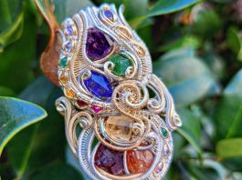 Wire Wrapping: Techniques & Tips pendant made with stones using a variety of wire wrapping techniques