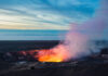 Fire and steam erupting from Kilauea Crater (Pu'u O'o crater), Hawaii Volcanoes National Park, Big Island of Hawaii
