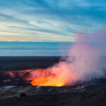 Fire and steam erupting from Kilauea Crater (Pu'u O'o crater), Hawaii Volcanoes National Park, Big Island of Hawaii