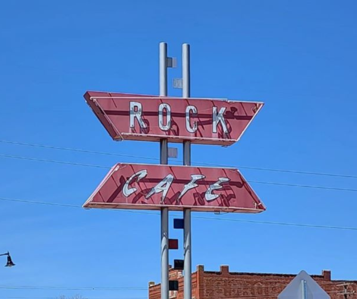 Oklahoma Rock Cafe road sign for the rock cafe oklahoma