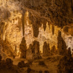 Limestone stalactites and stalagmites fill the caves of Carlsbad Caverns National Park, New Mexico.
