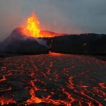 The Secrets of Volcanic Rock Icelandic volcano in eruption 2023. Detail of active crater with melting lava around.