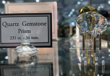 display of faceted quartz gemstones