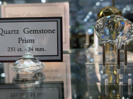 display of faceted quartz gemstones