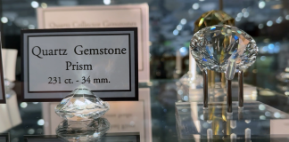 display of faceted quartz gemstones