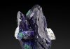 dramatic Millpillas specimen with intense blue color in its large crystals and malachite underneath