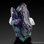 dramatic Millpillas specimen with intense blue color in its large crystals and malachite underneath