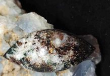 astrophyllite cabochon with mineral background