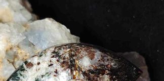 astrophyllite cabochon with mineral background