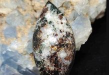 astrophyllite cabochon with mineral background