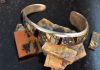 yellow, black, and blue-grey australian dendritic opal bracelet made setting opals without prongs