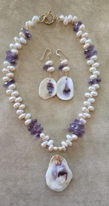 necklace and earring set made from wampum found while outer banks shelling