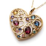 History of Birthstones: Origin & Evolution history of birthstones includes necklaces like this heart shaped pendant necklace set with birthstones for family members