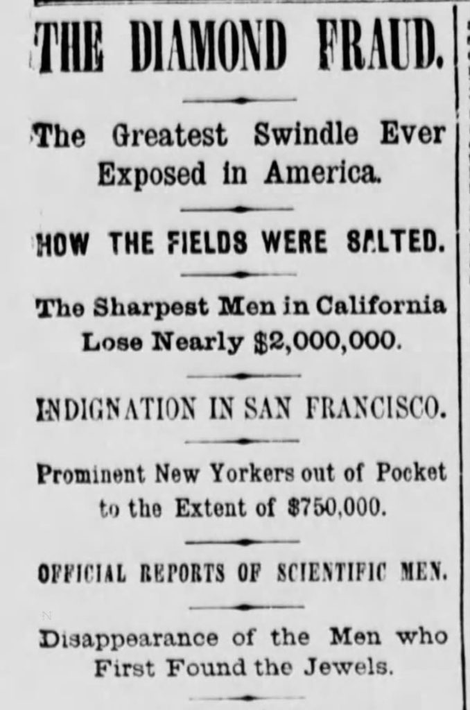 headlines after the great diamond hoax was exposed