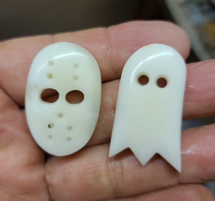 Tick Canyon Howlite ghost and mask tick canyon howlite cabochons
