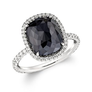 flatcut black gemstone diamond ring