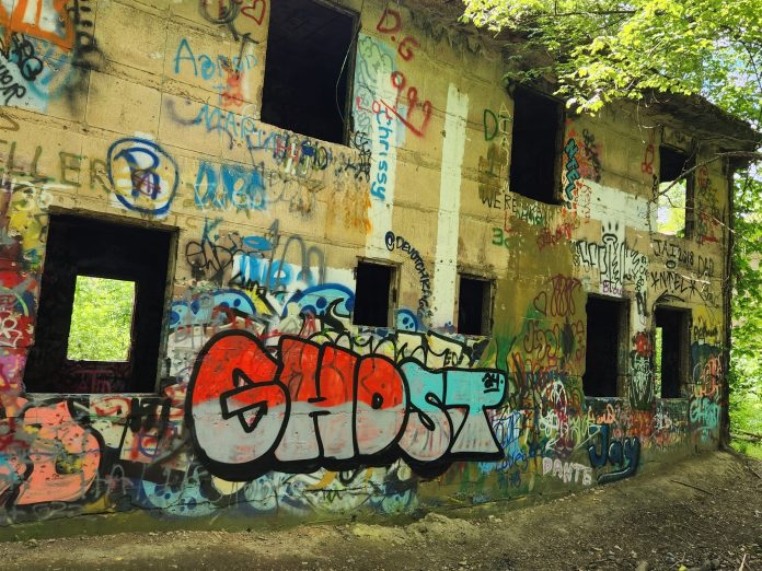 Concrete City walls in concrete city houses covered in graffiti