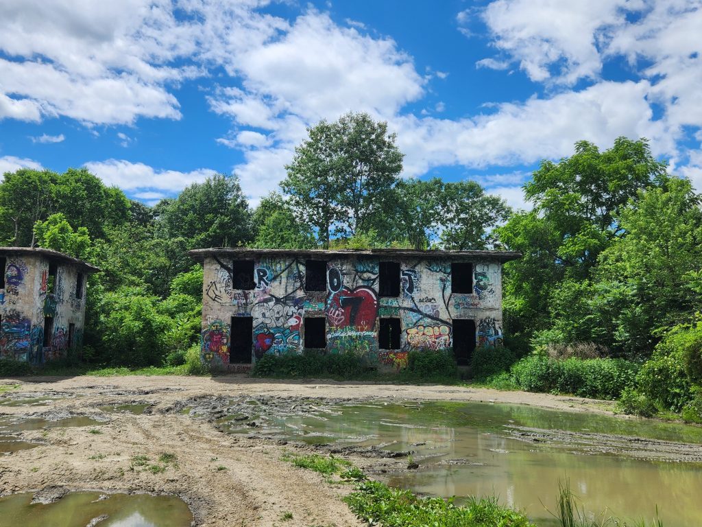 abandoned house in concrete city