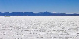 Salar de Uyuni great salt lake gleaming in the sun