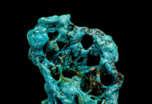 Turquoise in its natural shape from the turquoise mines in Hubei, China. 27cm tall.