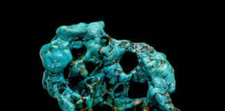 Turquoise in its natural shape from the turquoise mines in Hubei, China. 27cm tall.