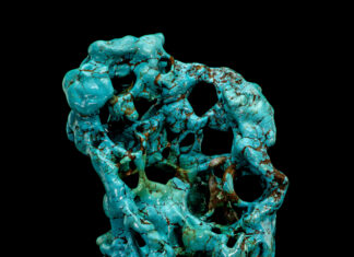 Turquoise in its natural shape from the turquoise mines in Hubei, China. 27cm tall.