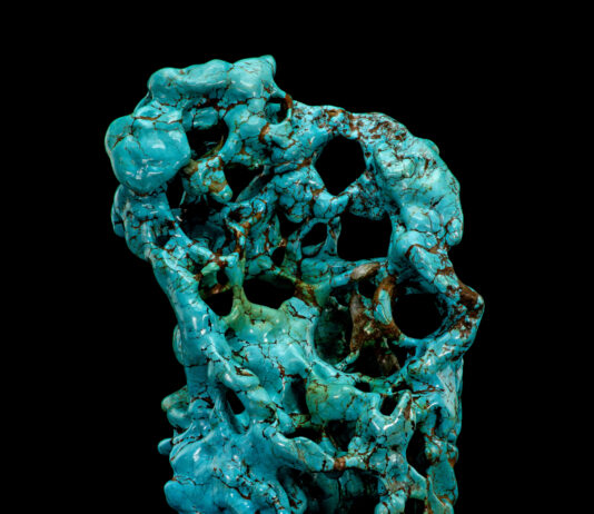 Turquoise in its natural shape from the turquoise mines in Hubei, China. 27cm tall.