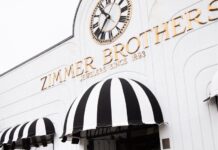 Outside of Zimmer Brothers Jewelry store.