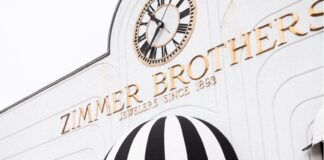 Outside of Zimmer Brothers Jewelry store.