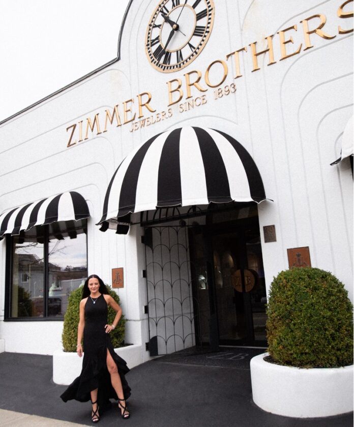 Outside of Zimmer Brothers Jewelry store.