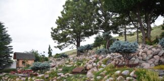 landscaping with stone in a Montana garden