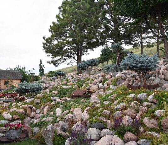 landscaping with stone in a Montana garden